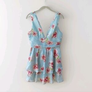 Majorelle Dress Womens Small Dora Blue Floral Surplice Neckline Lightweight